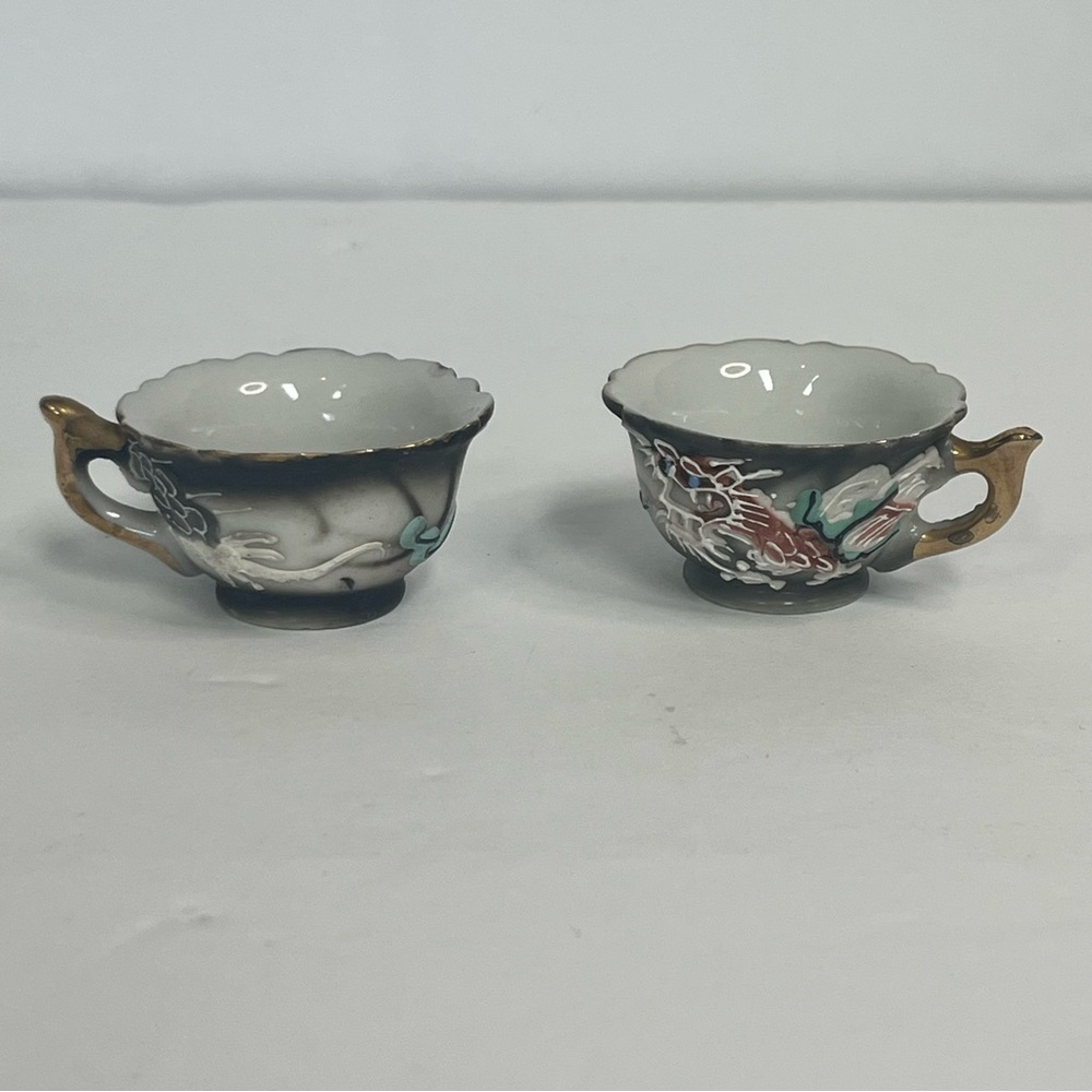 miniature japanese dragonware moriage teacups set of 2 demitasse‎ 3d post-1921